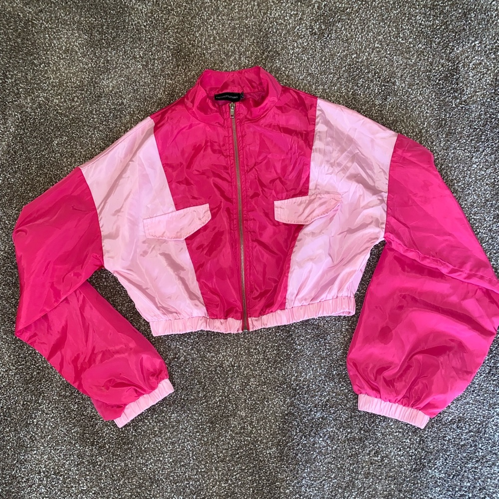 Pink cropped windbreaker jacket PLT